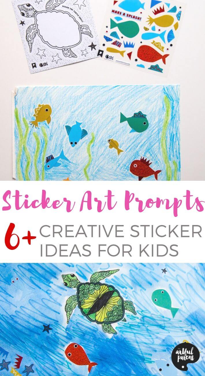 Fun new sticker art prompts that you can make with stickers for kids! Plus 6 more creative ways to use your sticker stash or sticker subscription. #stickers #kidsart #kidsdrawing #drawingprompts #oceanart #pipsticks