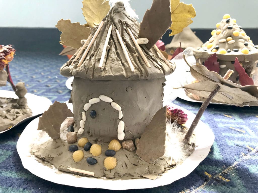 How to make a clay fairy house with leaves & sticks, beans & pasta