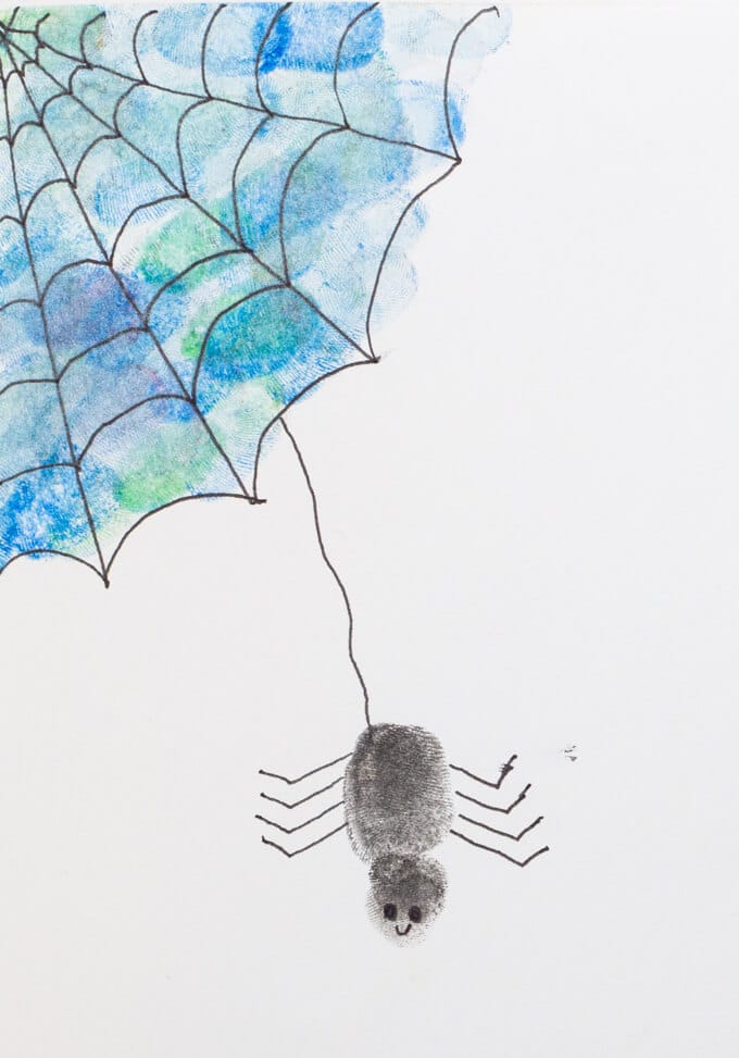 Fingerprint Halloween Art – spider hanging from its web