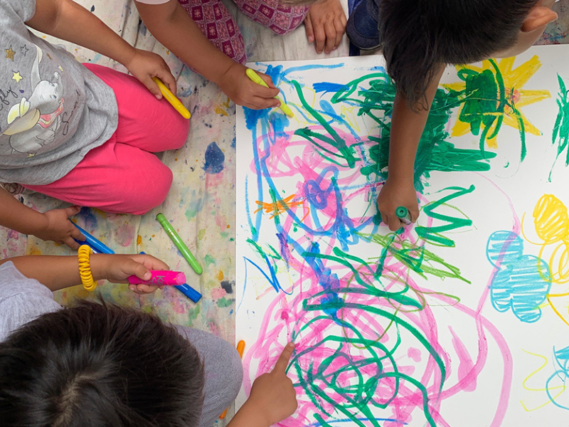 kids drawing together