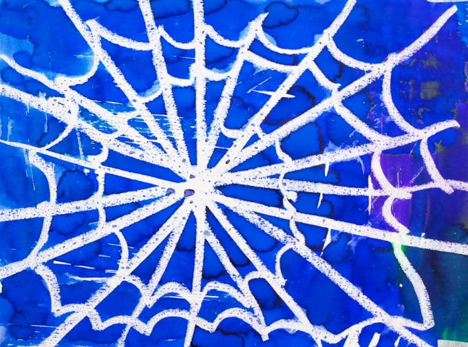 watercolor resist spider web halloween craft ideas