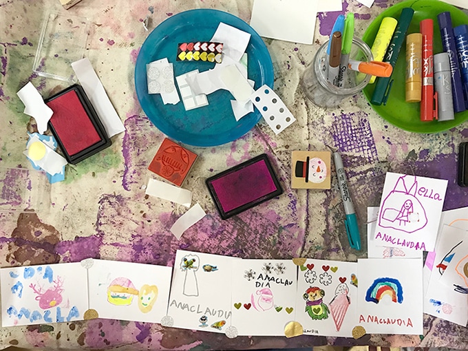 Creating gift tags with stamps, stickers and markers