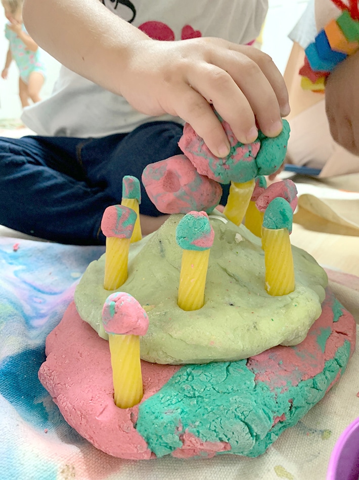 Playdough and pasta – sensory play activity for kids