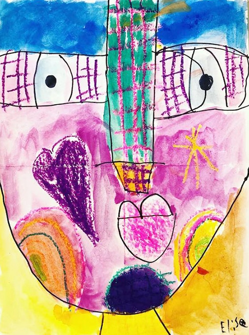 Use oil pastels & watercolors to create abstract portraits for kids