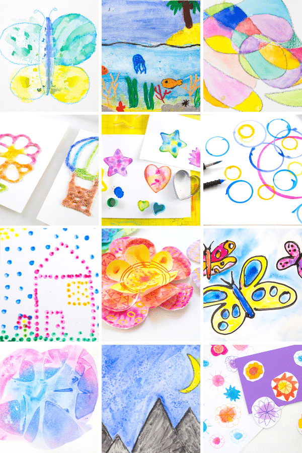 12 Watercolor Art Ideas For Kids With A Printable Guide   Collage Of 12 Watercolor Art Activities For Kids 