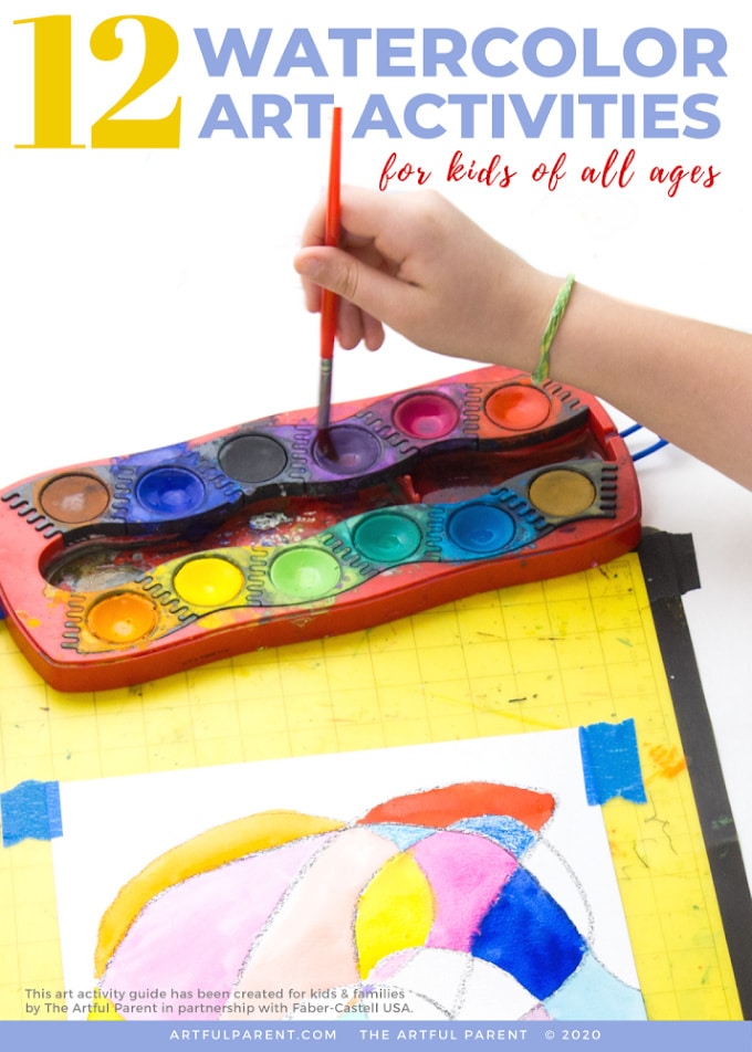 12 Watercolor Art Activities for Kids - Cover of the printable guide
