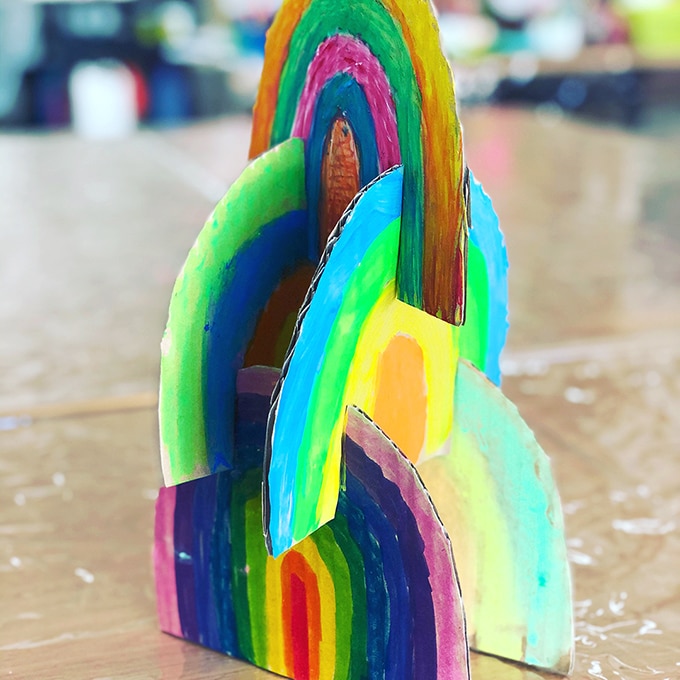 3D rainbow cardboard sculptures for kids