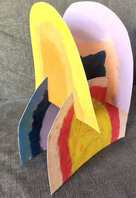 Finished cardboard rainbow sculpture for kids