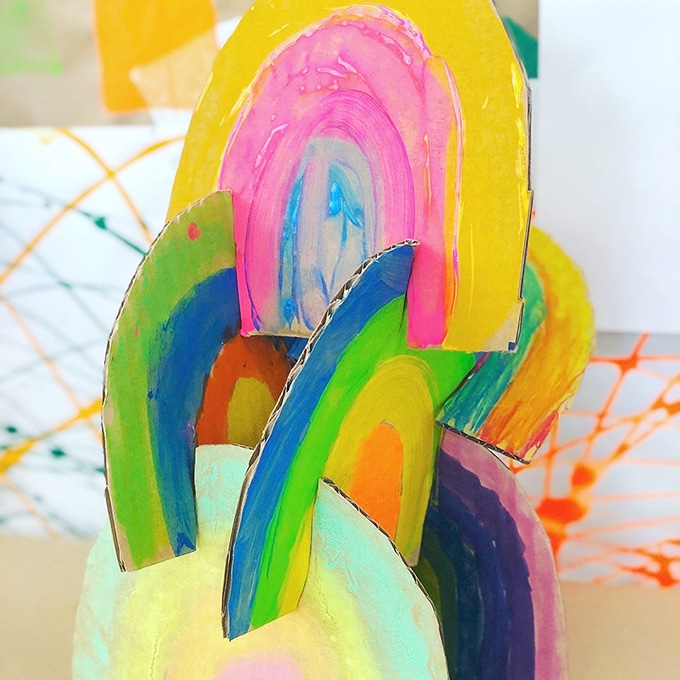 Stacked 3D cardboard rainbows for kids