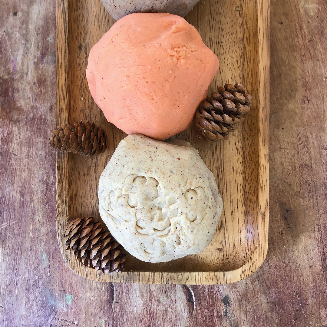 Fall playdough with pinecone prints