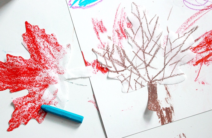 Oil pastels and paper leaves – fall art project for kids