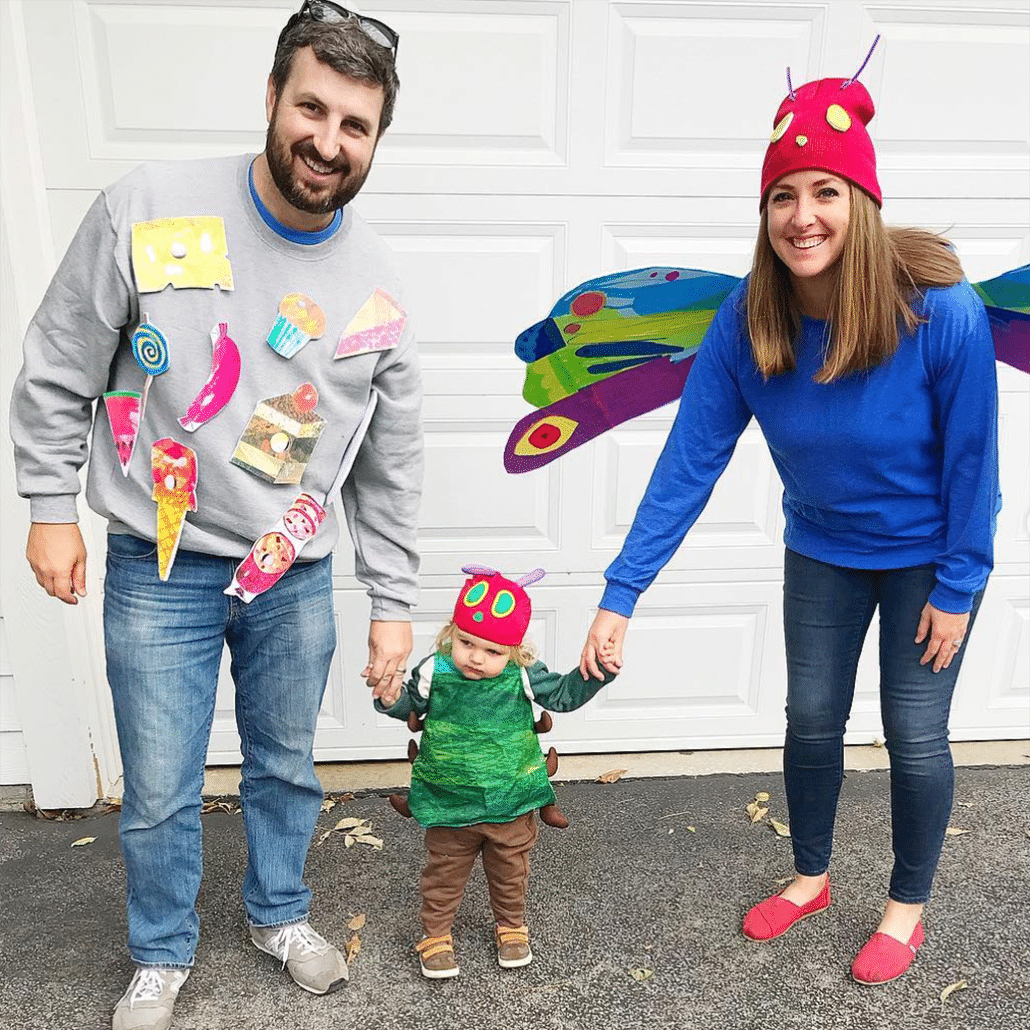 Family dressed as Eric Carle's The Very Hungry caterpillar