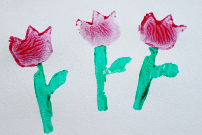 pink tulip potato printing