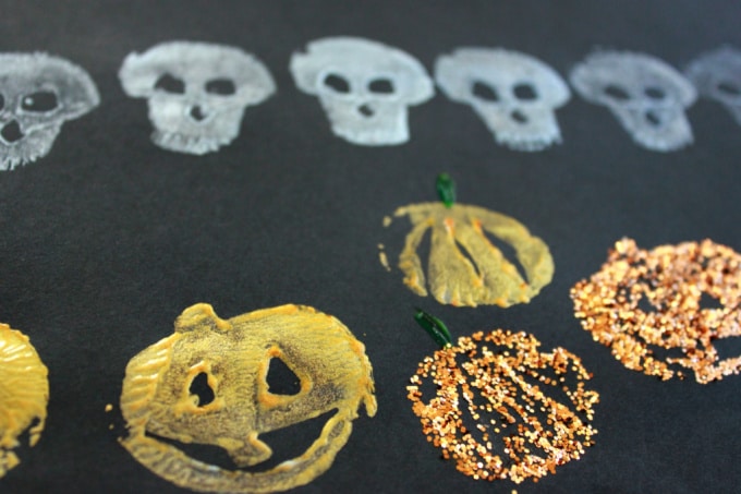 Skull and pumpkin shaped potato prints