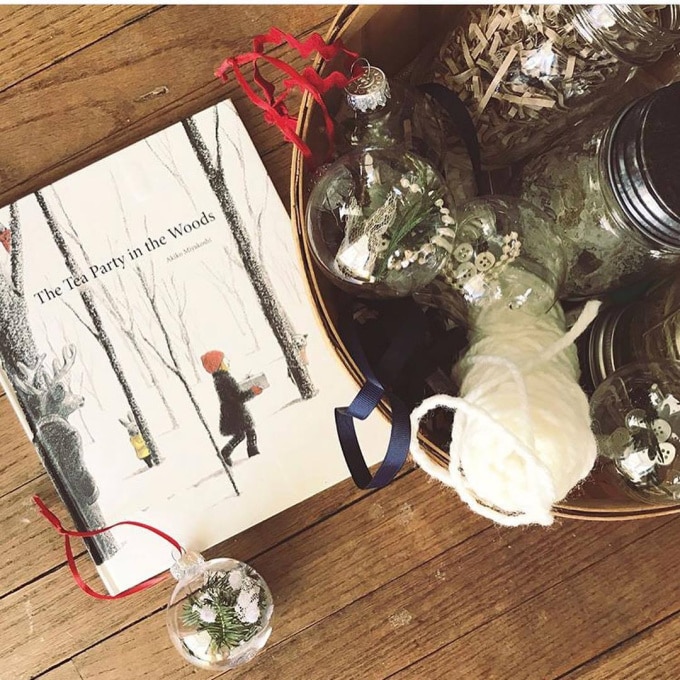 Holiday books for kids–Tea Party in the Woods book with ornaments