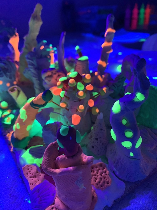 A glowing clay coral reef for kids