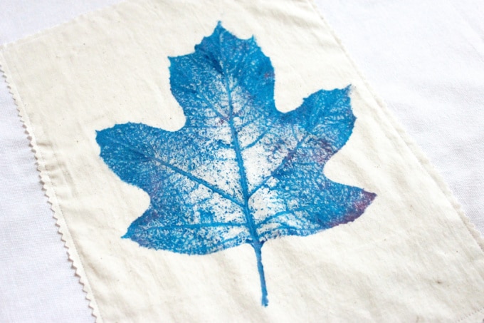 Blue image of leaf on napkin