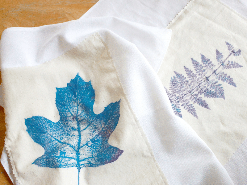 How to Print with Leaves on Cloth Napkins with Kids