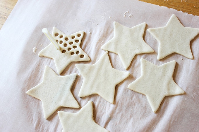 Straw punching hole in salt dough ornaments