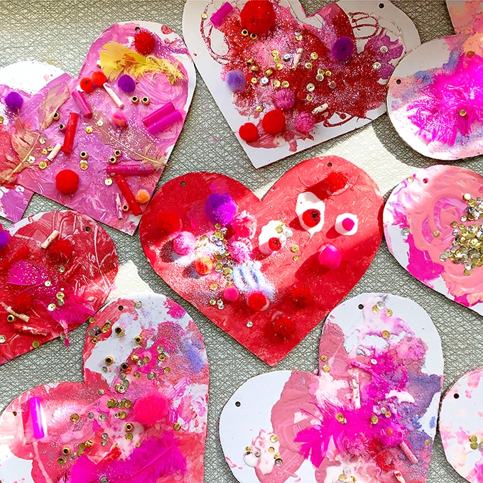 Decorated large cardboard hearts