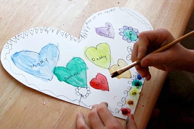 Painting a map of my heart activity for kids