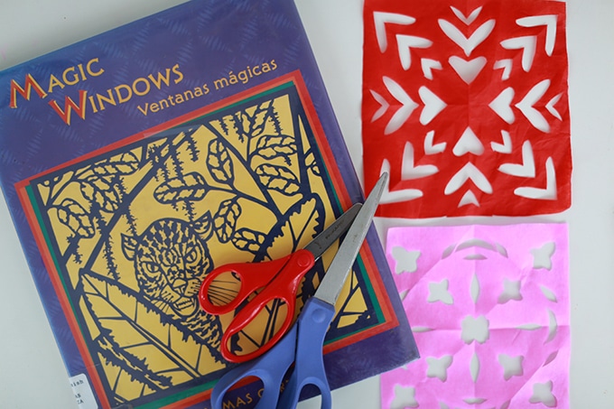 Magic Windows book and papel picado and scissors