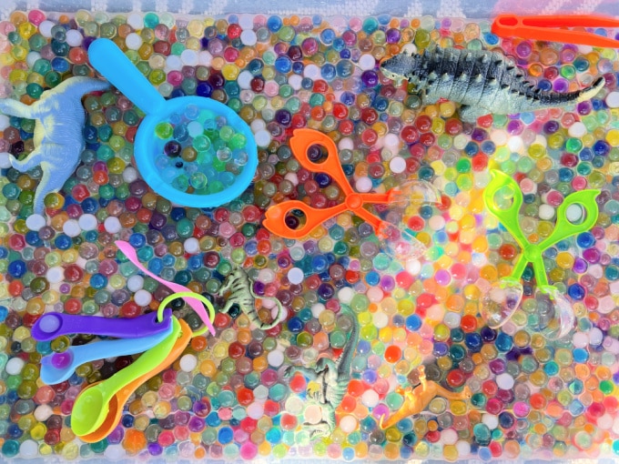 toys in sensory bin