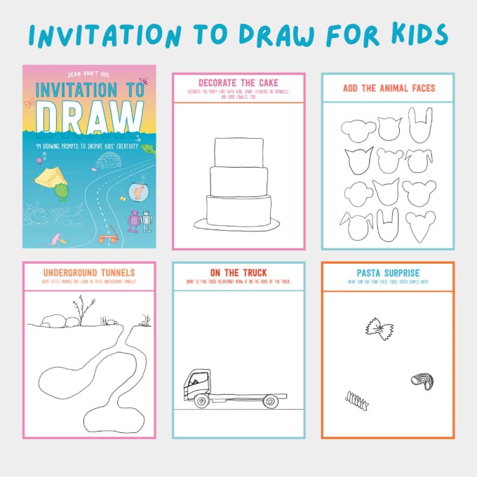 A selection of drawing prompts that you get when you preorder the Invitation to Draw book!