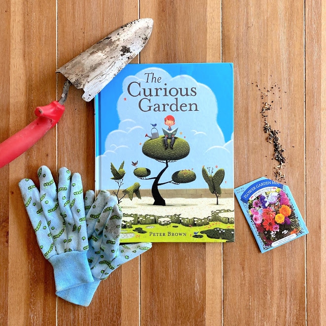 The Curious Garden book and gardening tools