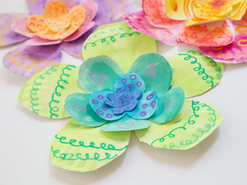 Watercolor Paper Plate Flower Craft - FSPDT