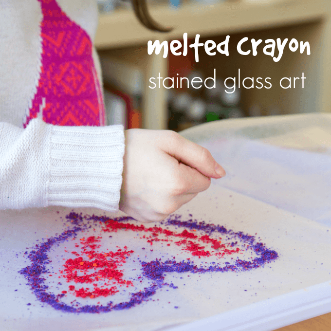 Melted Crayon Stained Glass Art with Drawings
