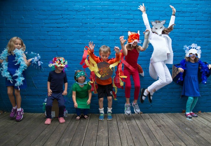 Children in DIY costumes