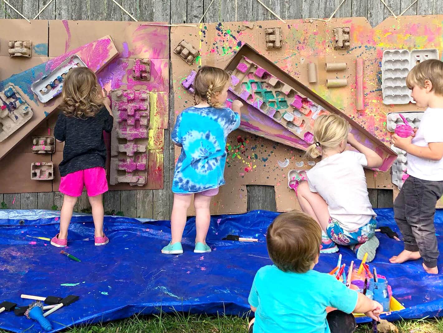 Kids Art Class Painting A Collaborative Recycled Mural 2 