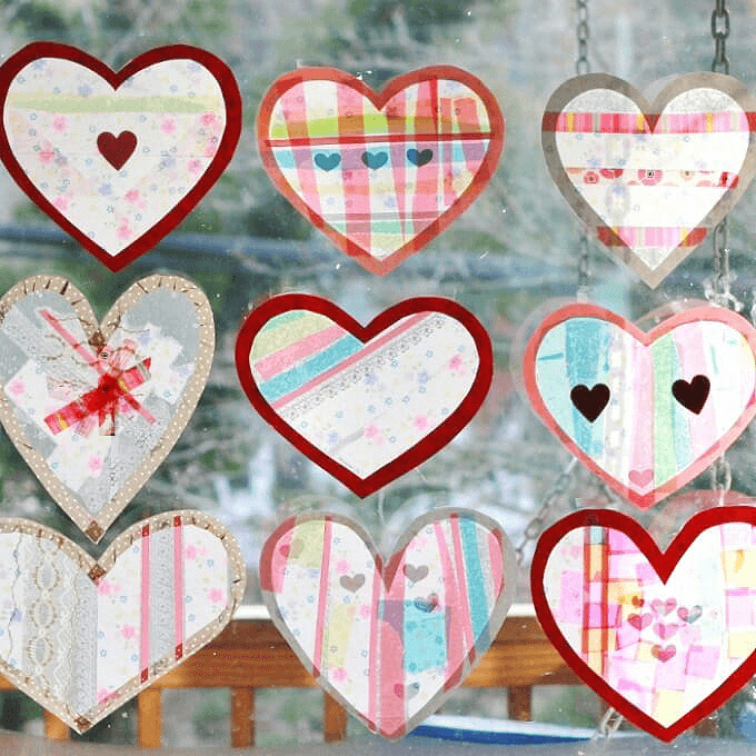 Simple Valentines Heart Tissue Paper Suncatcher using Contact Paper -  Active Littles