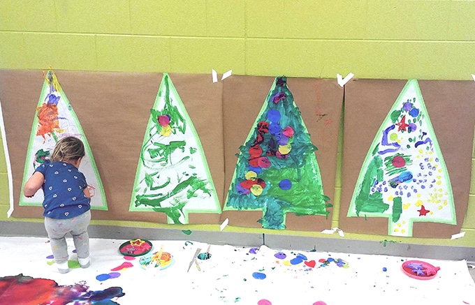 child painting process art christmas trees