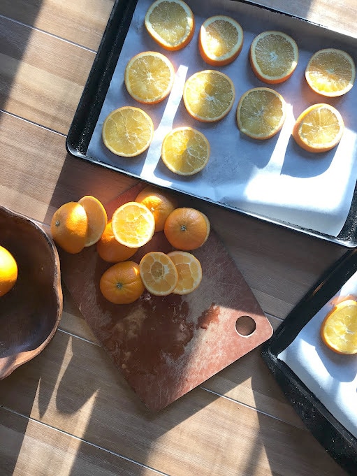 Orange slices on tray