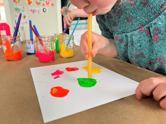 blow painting with straws