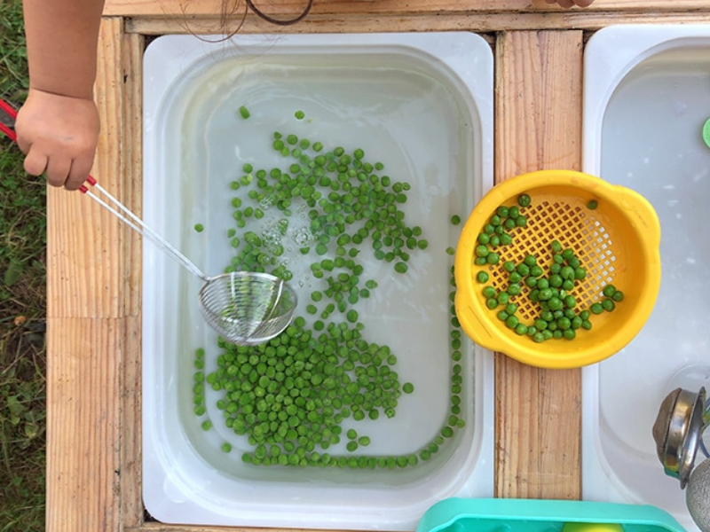 peas for sensory play