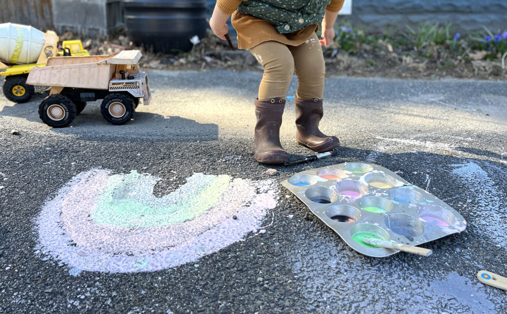 chalk painting outdoors for kids