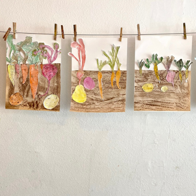 drawing vegetables hung up