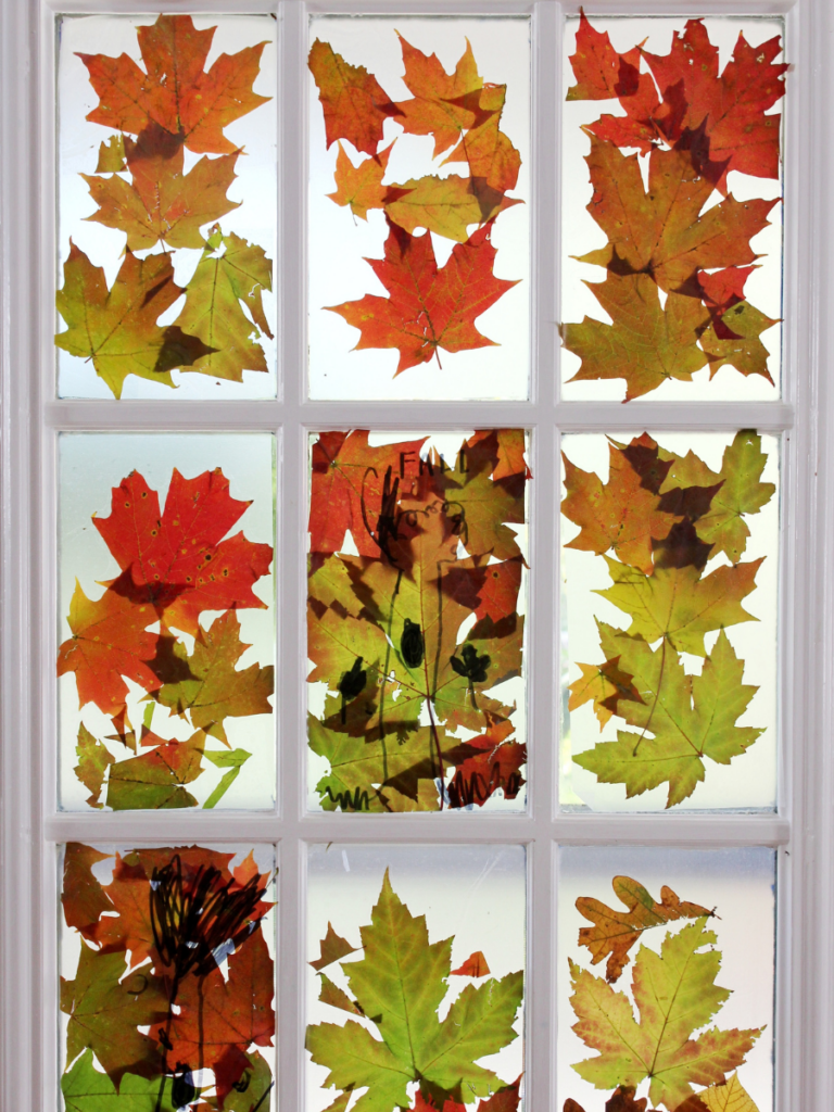 leaves stained glass window