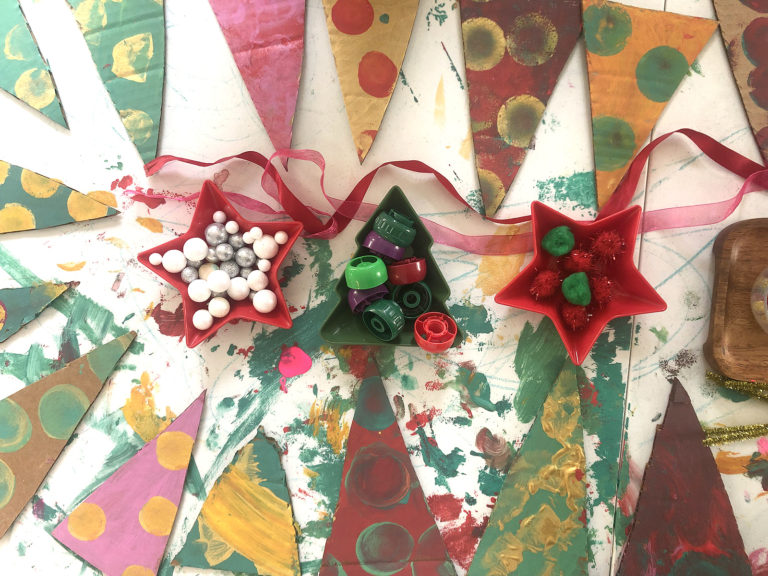 wrap garland or pipecleaners on cardboard christmas tree craft