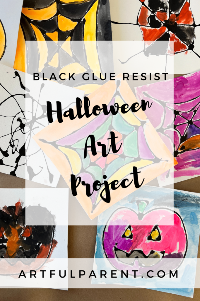 halloween art project black glue resist