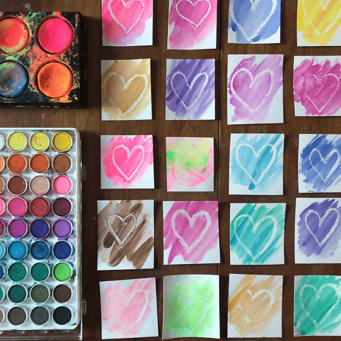 watercolor heart resist _ diy valentine card ideas for kids