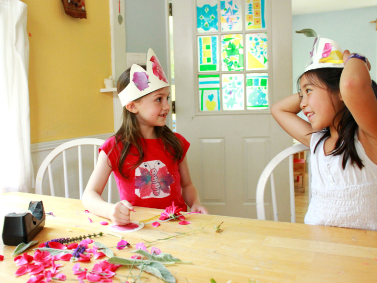 tying on flower crowns