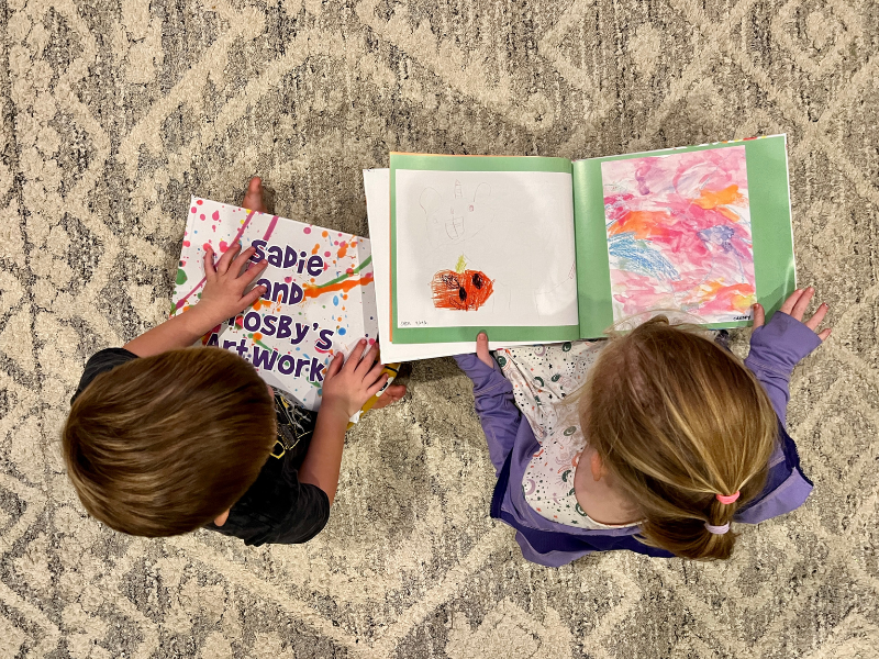 children with art book