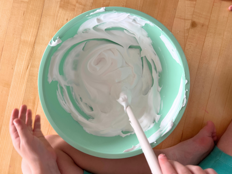 mixing slime in bowl