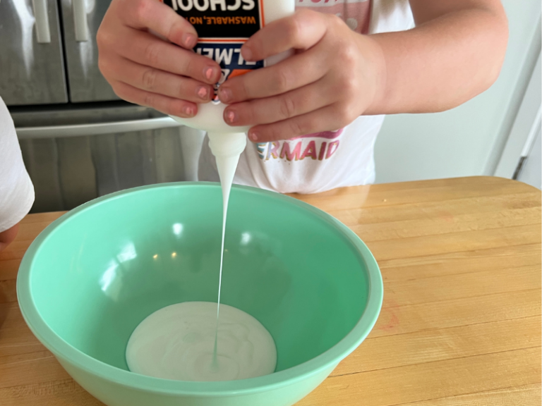 pouring glue into bowl