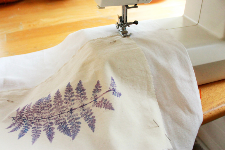 leaf napkin on sewing machine