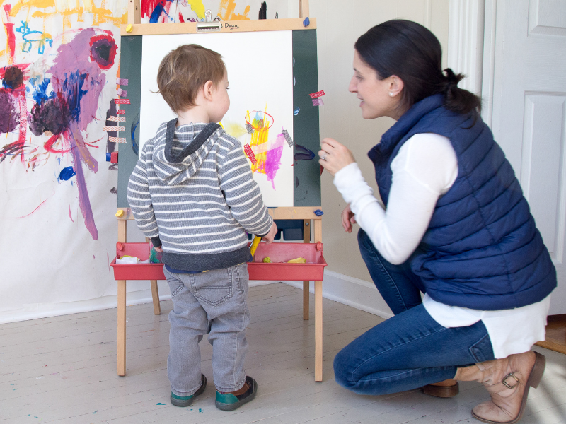 mother and child at easel